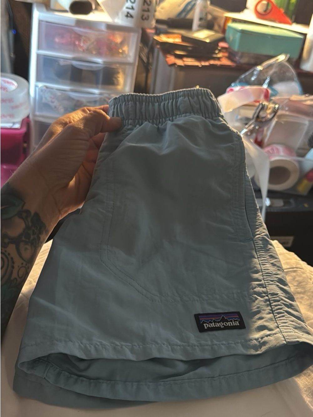 Boys xs Patagonia Kids Light Aqua Swim Shorts#212
